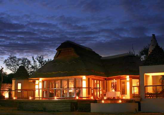 The exterior lights up beautifully at night at Jamala Madikwe