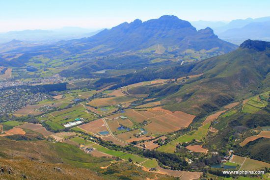 Aerial view of Stellenbosch mountains and farms