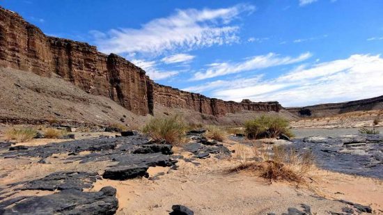 "The Fish River Canyon is 161 kilometres long, up to 27 kilometres wide and 550 metres deep. We did a 6.5 hour tour that took us into the canyon down 440m to the Fish River."