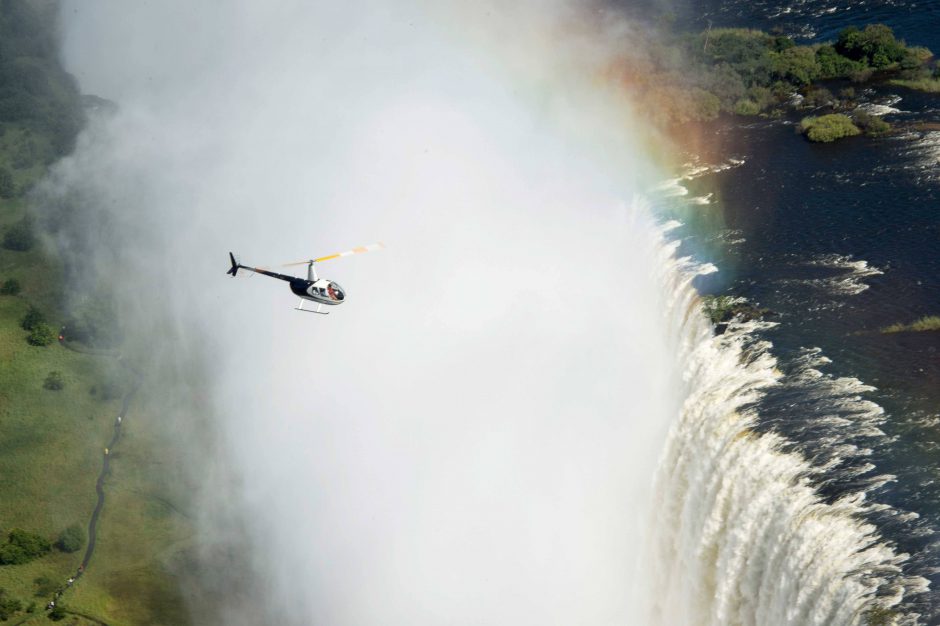 Helicopter flying above Victoria Falls