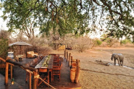 Kanga Bush Camp's outdoor dining deck at Mana Pools