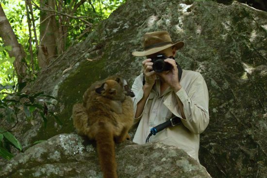 Glenn photographing lemur in Madagascar 