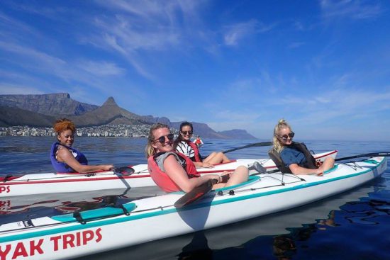 Girls kayaking in Cape Town