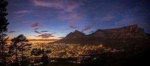 Sunset brings out the city lights of Cape Town