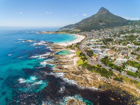 Spectacular views from Camps Bay beach in Cape Town