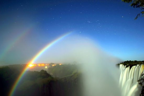 Lunar rainbow over Victoria Falls