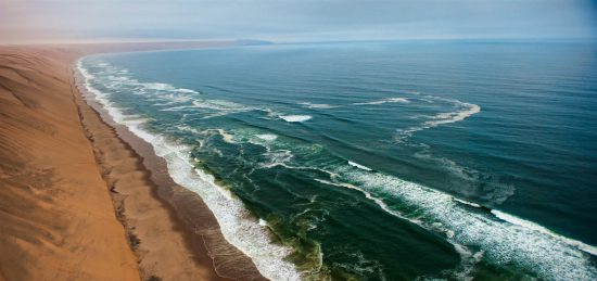 An aerial view of the Skeleton Coast