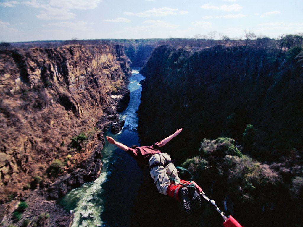 Bungee jumping into Victoria Falls, Zimbabwe