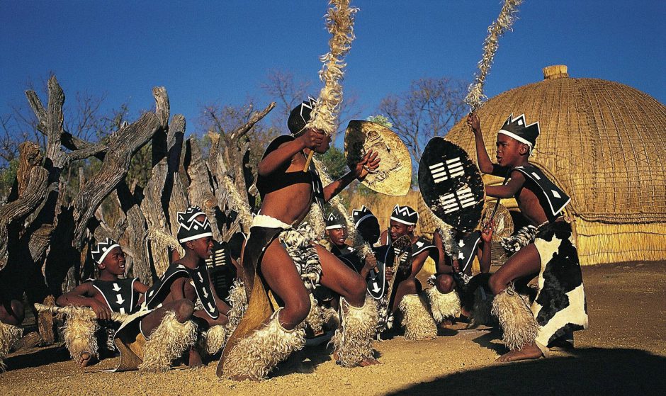 A traditional Zulu dance and attire