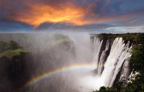 The Victoria Falls with a rainbow