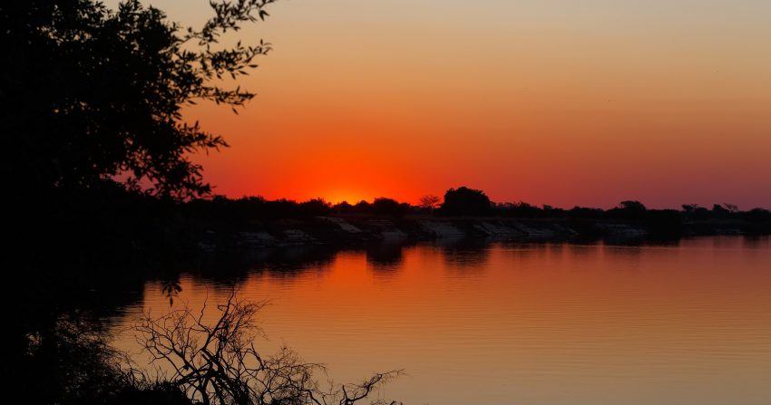 Sunset over the Zambezi river in Caprivi strip southen namibia