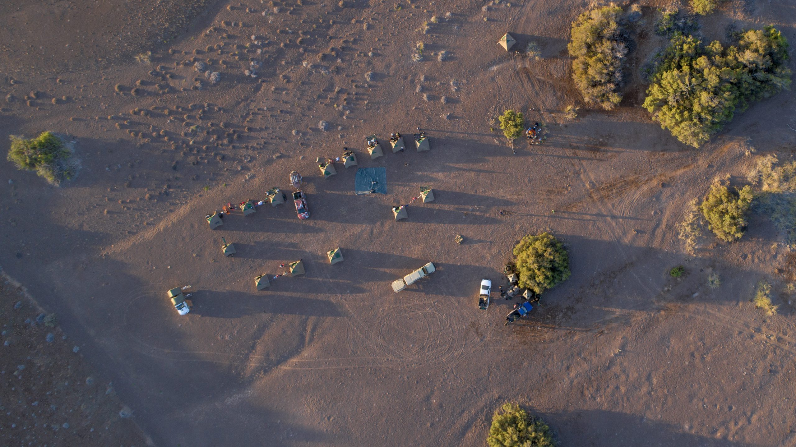 A drone shot of the bush camp