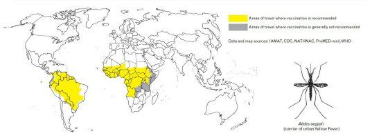 A Map showing the regions for Yellow Fever