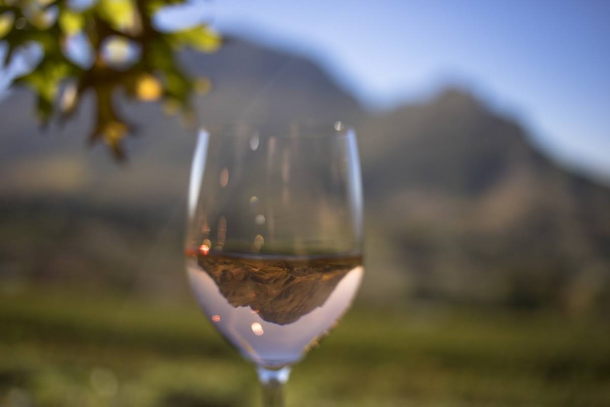 Wine tasting under the mountains in the Western Cape of South Africa