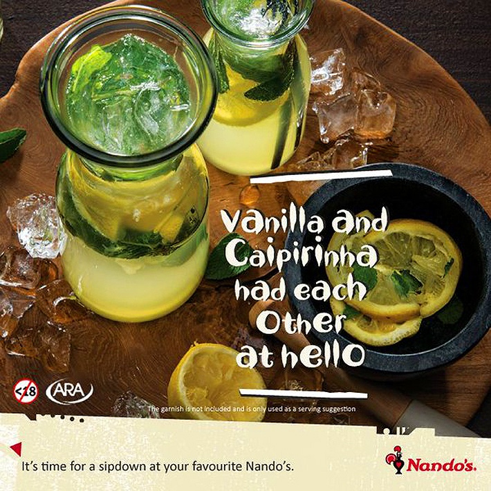 Caipirinhas vendidas pela rede de restaurantes sul-africana Nando's