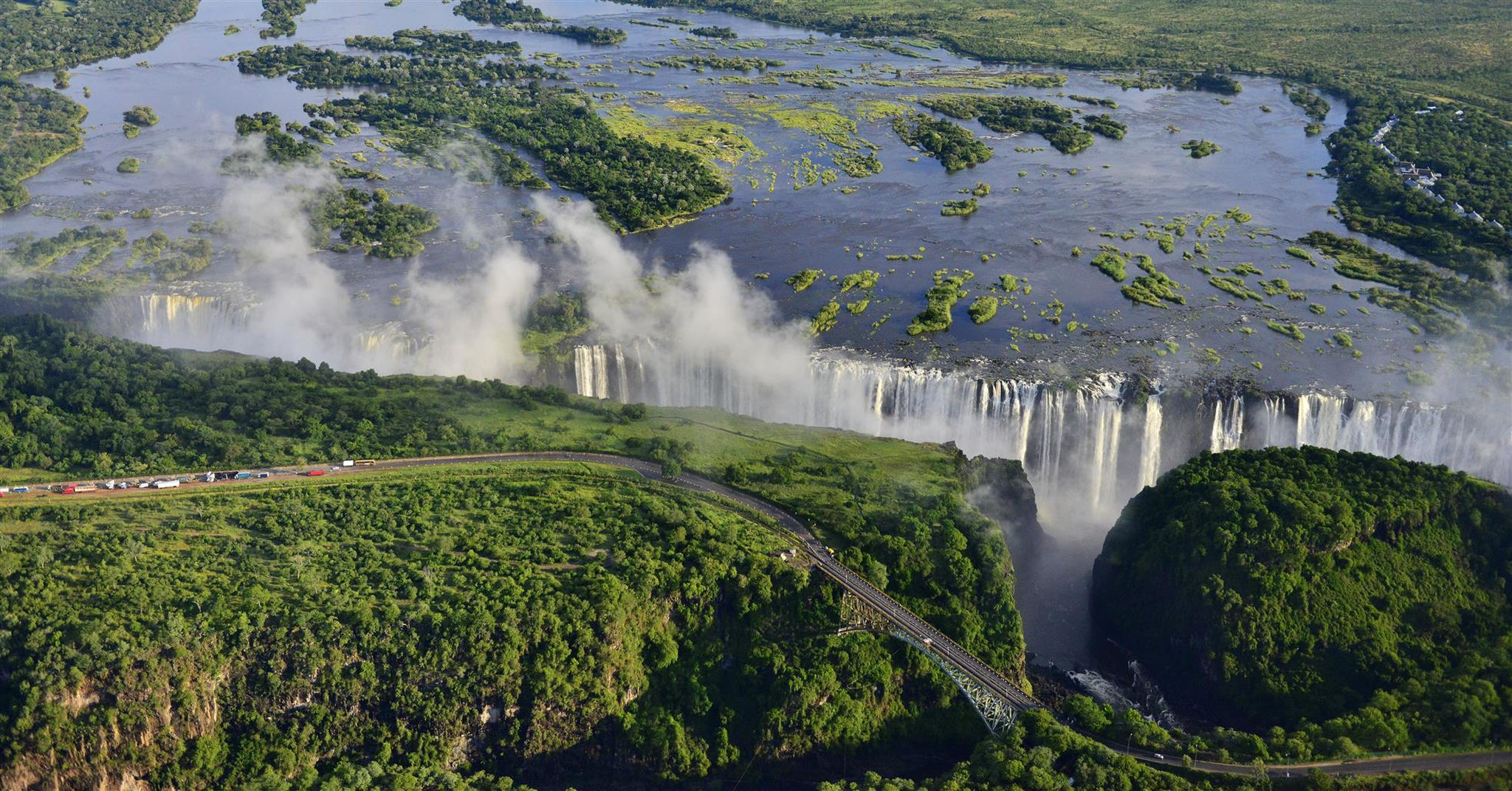 Victoria Falls river views from an aerial perspective