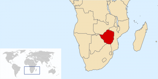 A map of Africa, highlighting Zimbabwe