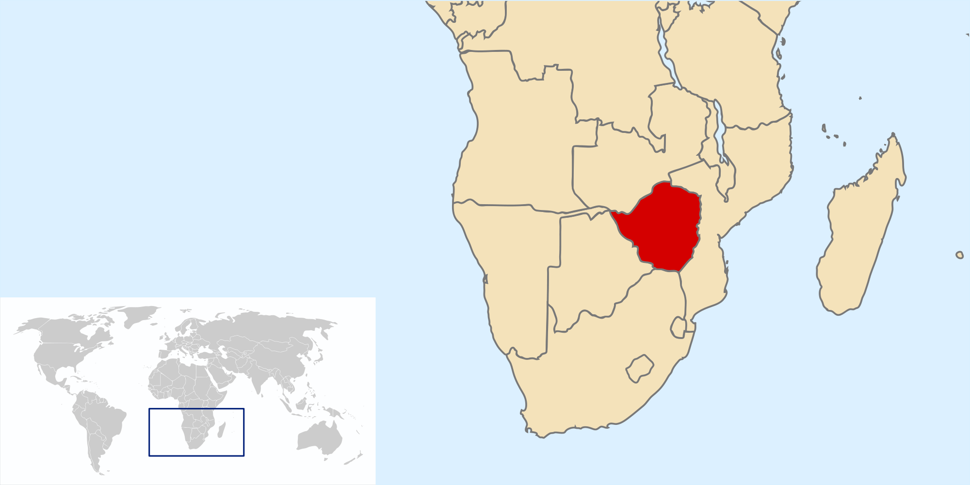 A map of Africa, highlighting Zimbabwe