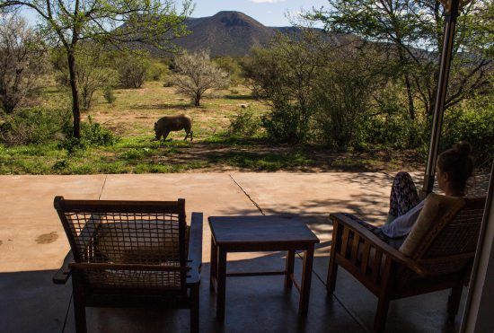 Views into the bush from outside a room in Botswana 