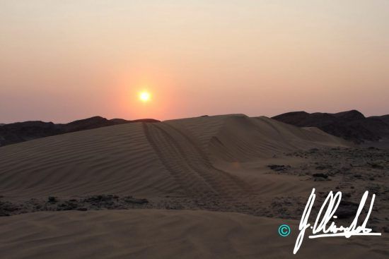 Sunset over the dunes of the Kalahari of Namibia