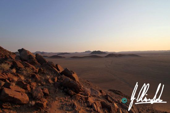 Sunset over the landscape in Namibia