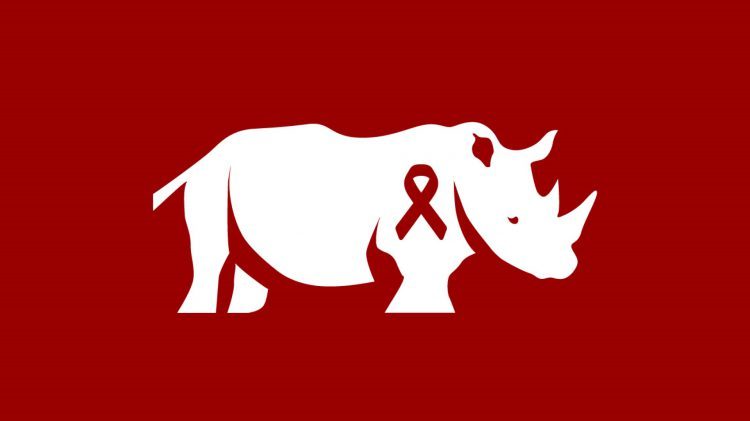 Logo de Rhino Africa con el listón de la lucha contra el sida