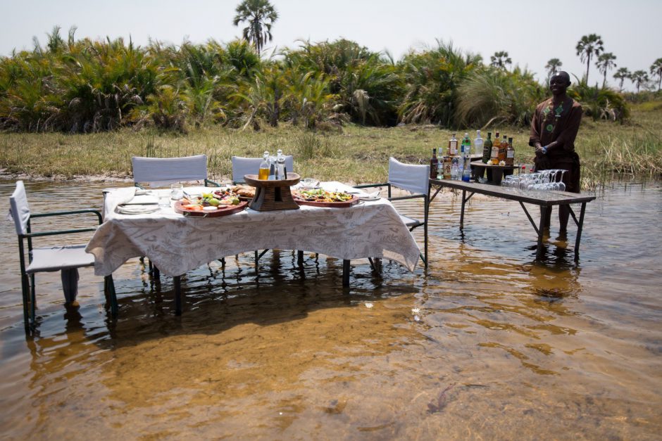 Comidas y bebidas en la naturaleza en un safari