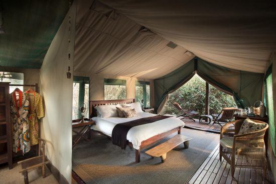 The luxurious tent interior of Kanga Camp