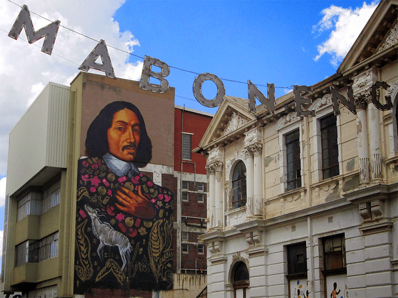 Street art retratando Jan van Riebeeck, em Maboneng, Joanesburgo