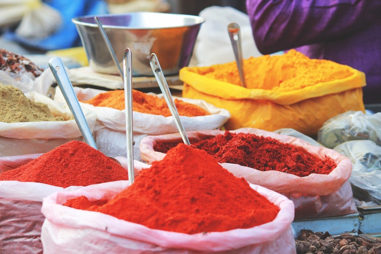 Spice powders at a market