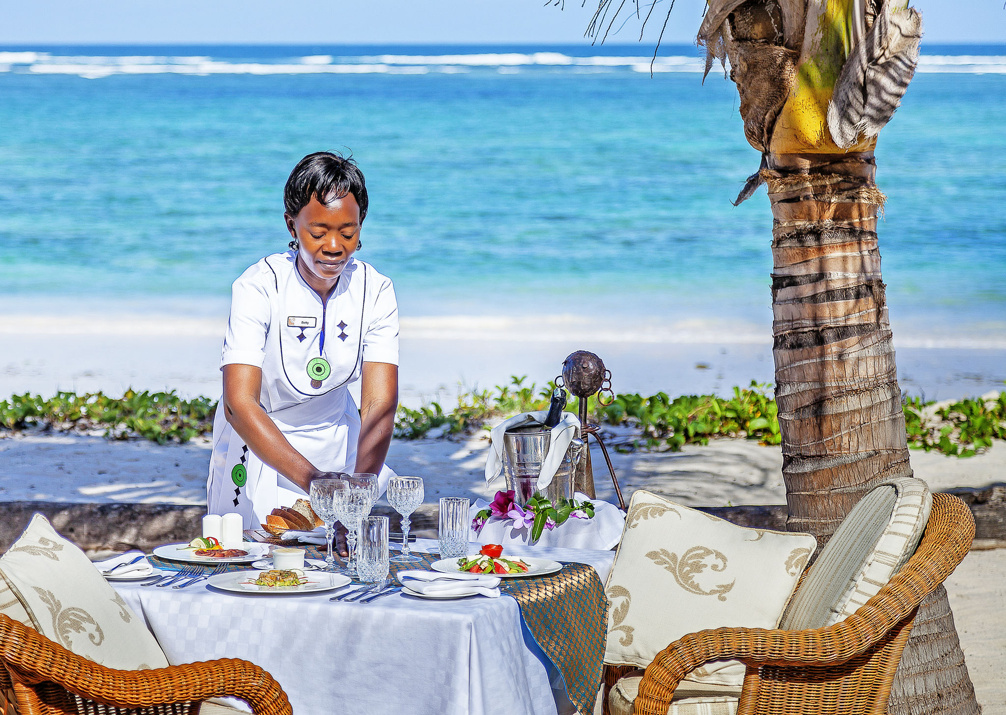 Beach side lunch is served at Diani Beach