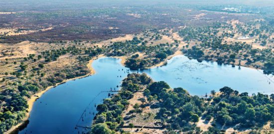 Ausläufe des Okavango Delta in Namibia aus der Vogelperspektive