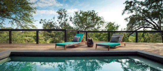 Roche Bubois loungers on the deck of Silvan Safari lodge's Kierie Klapper Suite in Sabi Sand