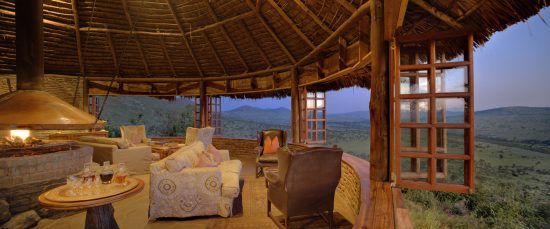 Panoramic view of the landscape taken from the lounge and bar area at Klein's Camp