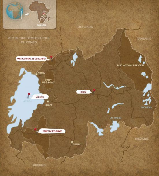 Carte du Rwanda et le lac Kivu