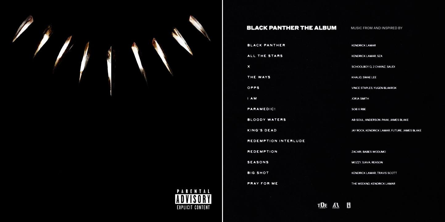 Capa e contra capa da trilha sonora oficial de Black Panther