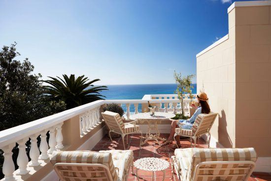 Panoramic views of the Atlantic Ocean from the private terrace at Ellerman House