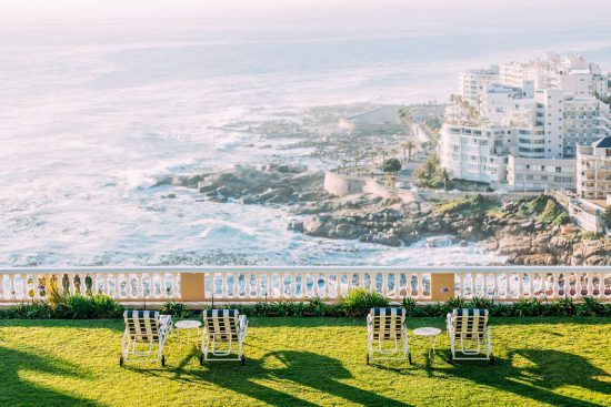 The view over the ocean and Atlantic Seaboard from the grounds at Ellerman House.