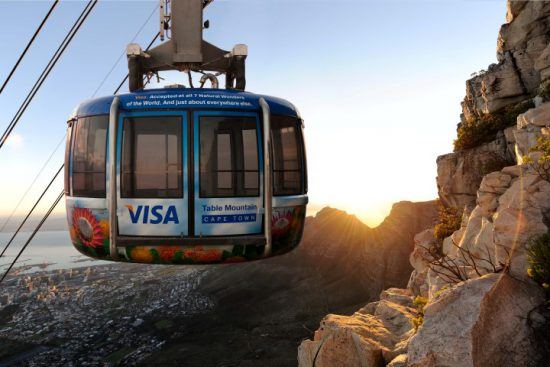 The Cableway with the sun shining from behind Devil's Peak