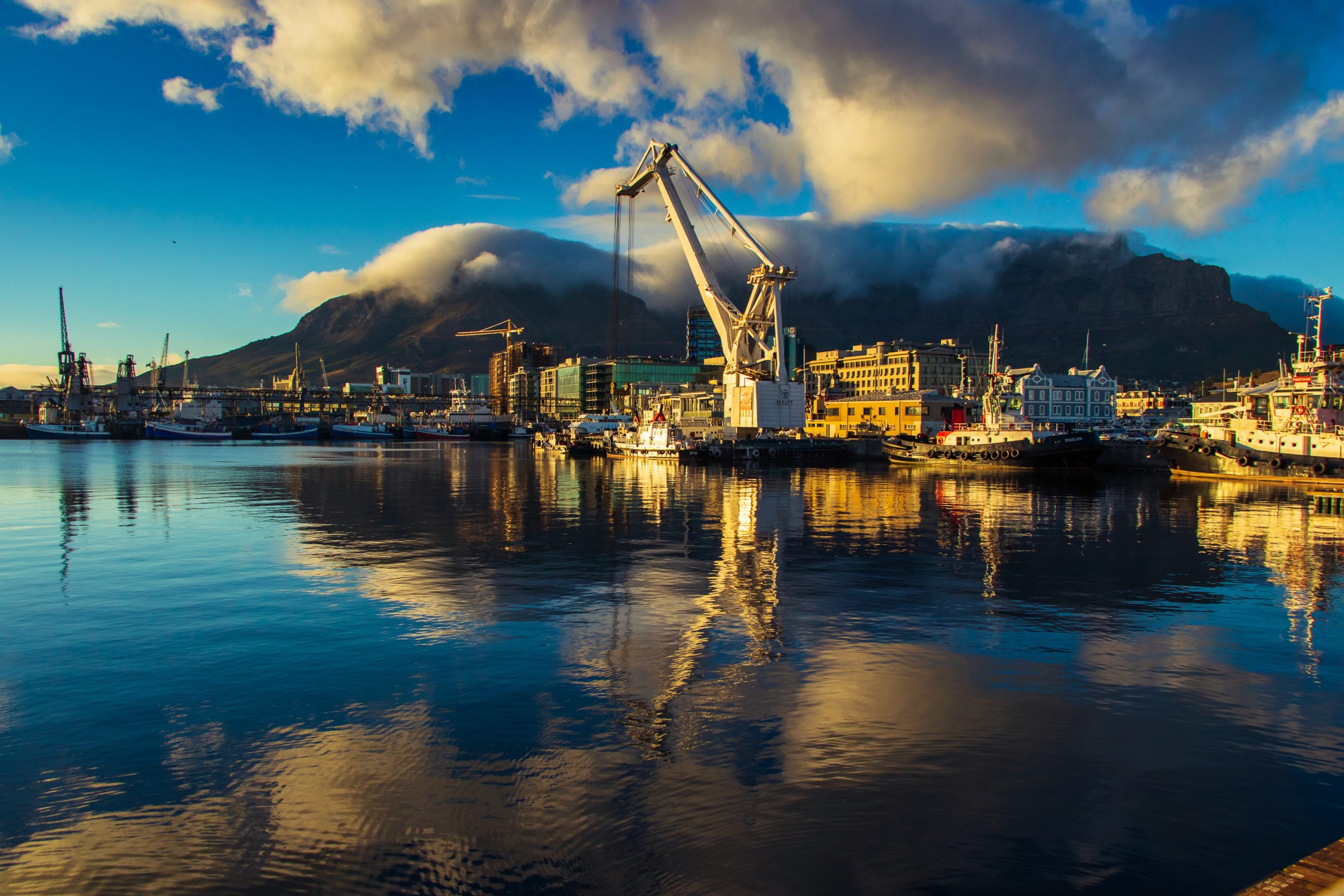 A view from V&A Waterfront of Table Mountain in winter