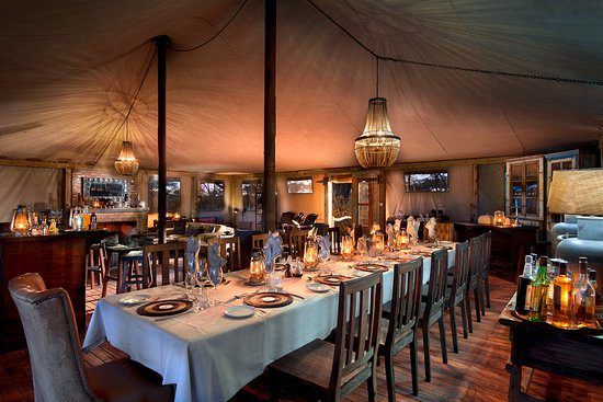 The elegant interior of the dining tent