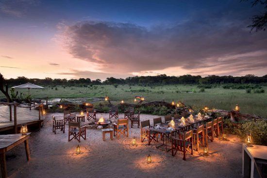 Outdoor dinner at dusk