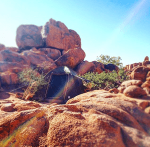 Pitched tent on a Namibian trek