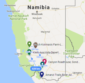 Map of Namibian trek