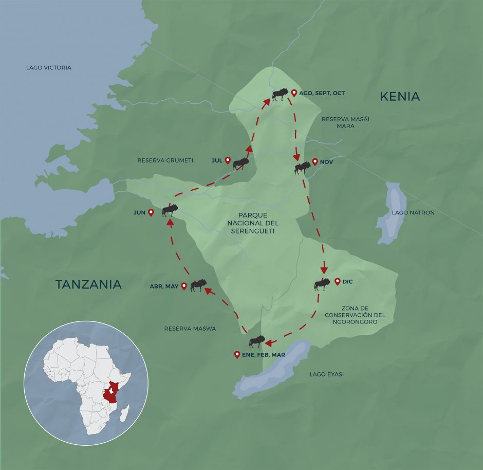 Mapa de la Gran Migración del Serengueti