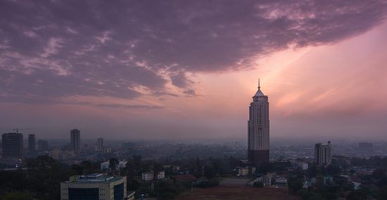 A panoramic view of Nairobi city at sunset