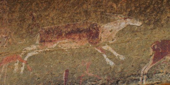 Felsmalerei der San in den Drakensbergen zeigt eine Elandantilope