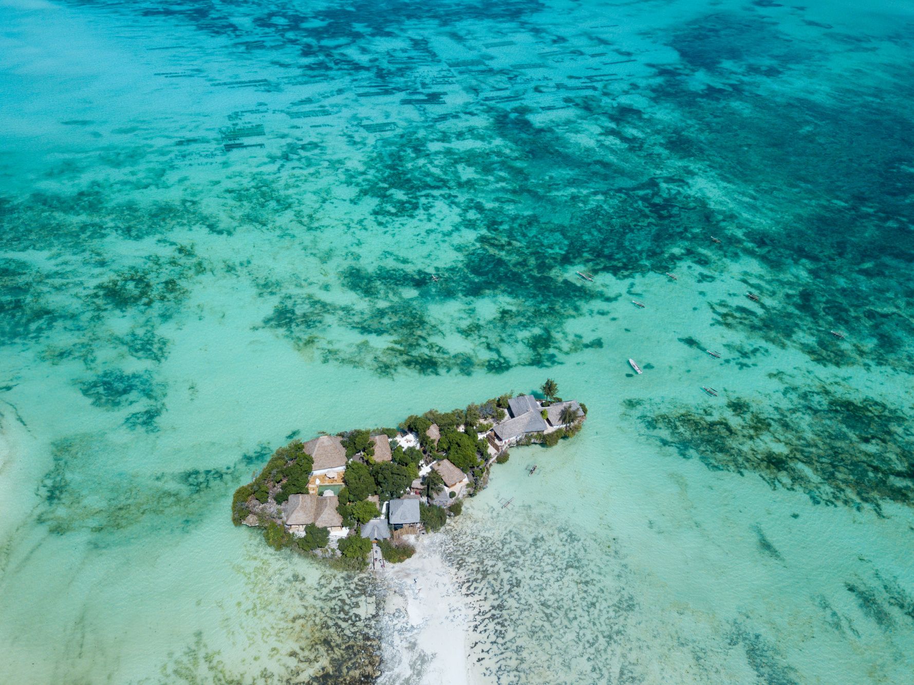 One of the islands that make up the Zanzibar archipelago from the air.