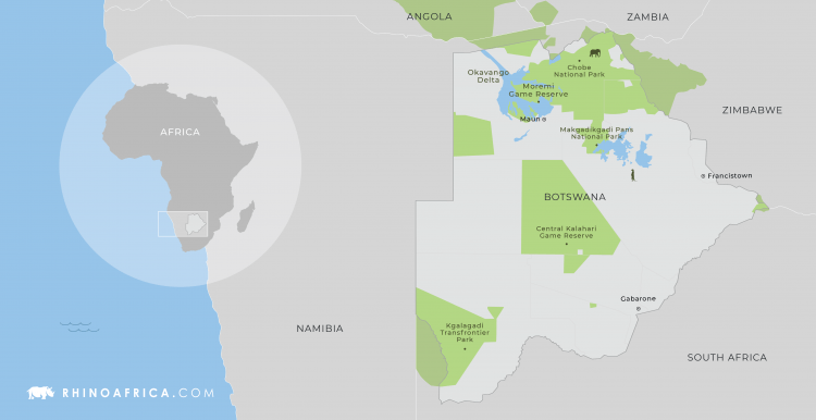 Map of Botswana country in Africa