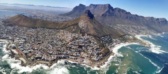 View over Cape Town city and Atlantic Ocean from NAC Helicopter